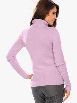 Pull à col roulé en cachemire avec bords-côtes