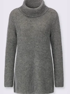 Pull à col roulé en mélange de laine et alpaga avec effet côtélé