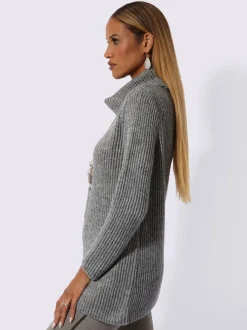 Pull à col roulé en mélange de laine et alpaga avec effet côtélé