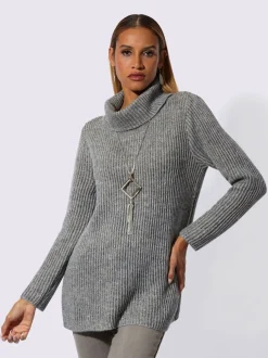 Pull à col roulé en mélange de laine et alpaga avec effet côtélé