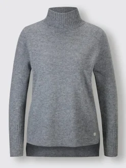 Pull col roulé en mélange mérinos et cachemire côtelé