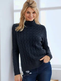 Pull col roulé en tricot fin avec motif torsadé