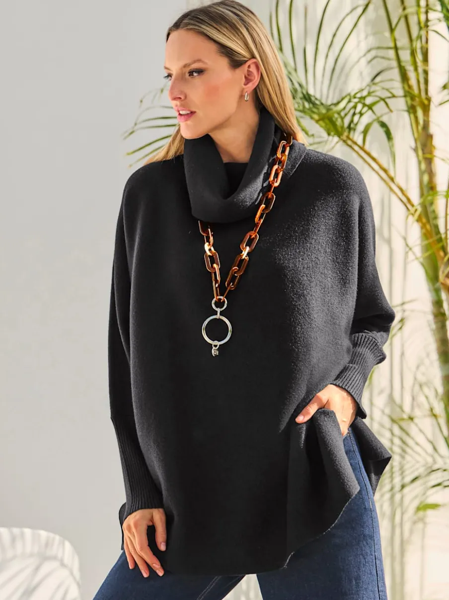 Pull à col roulé en viscose avec manches chauve-souris