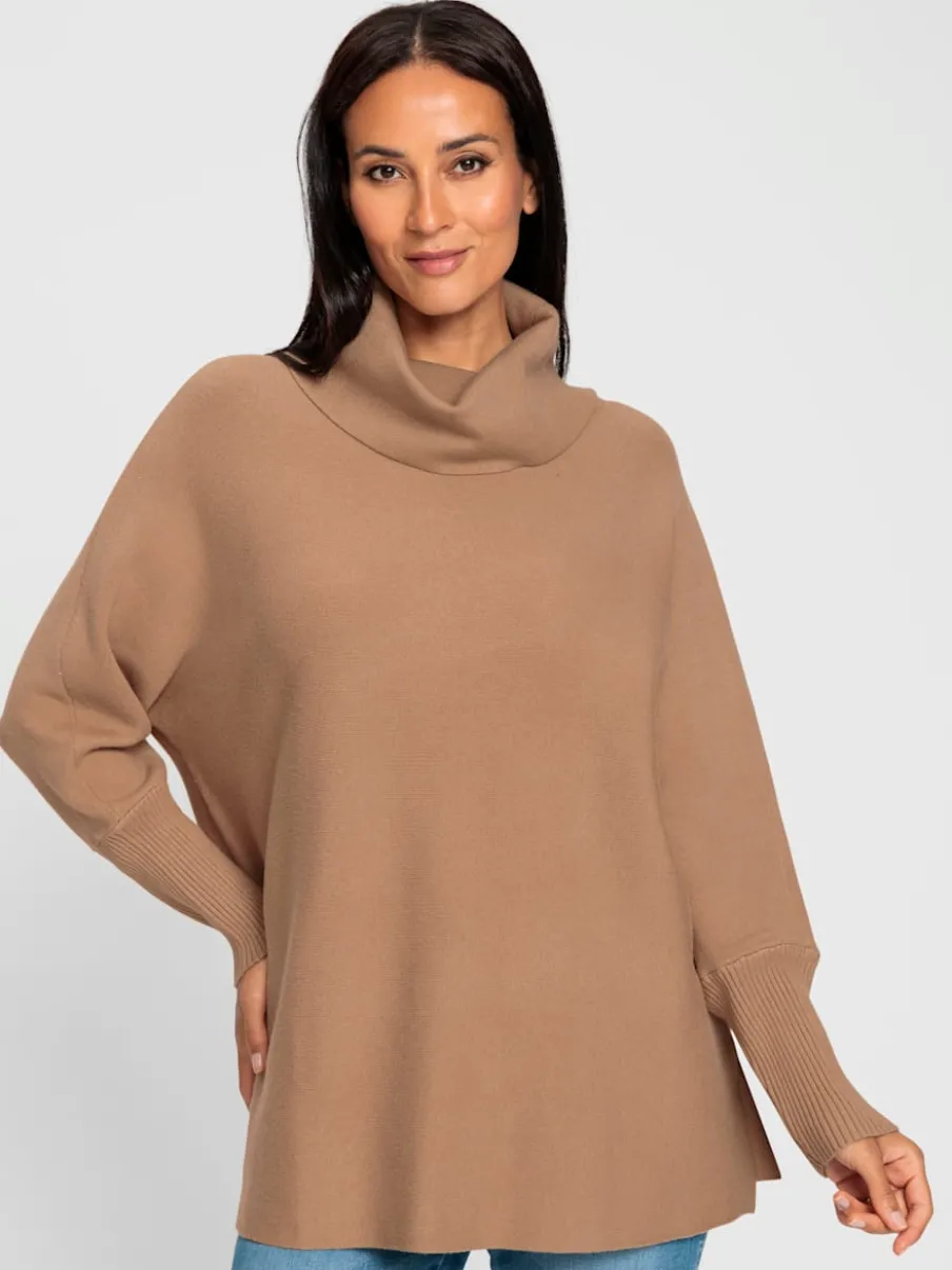 Pull à col roulé en viscose avec manches chauve-souris
