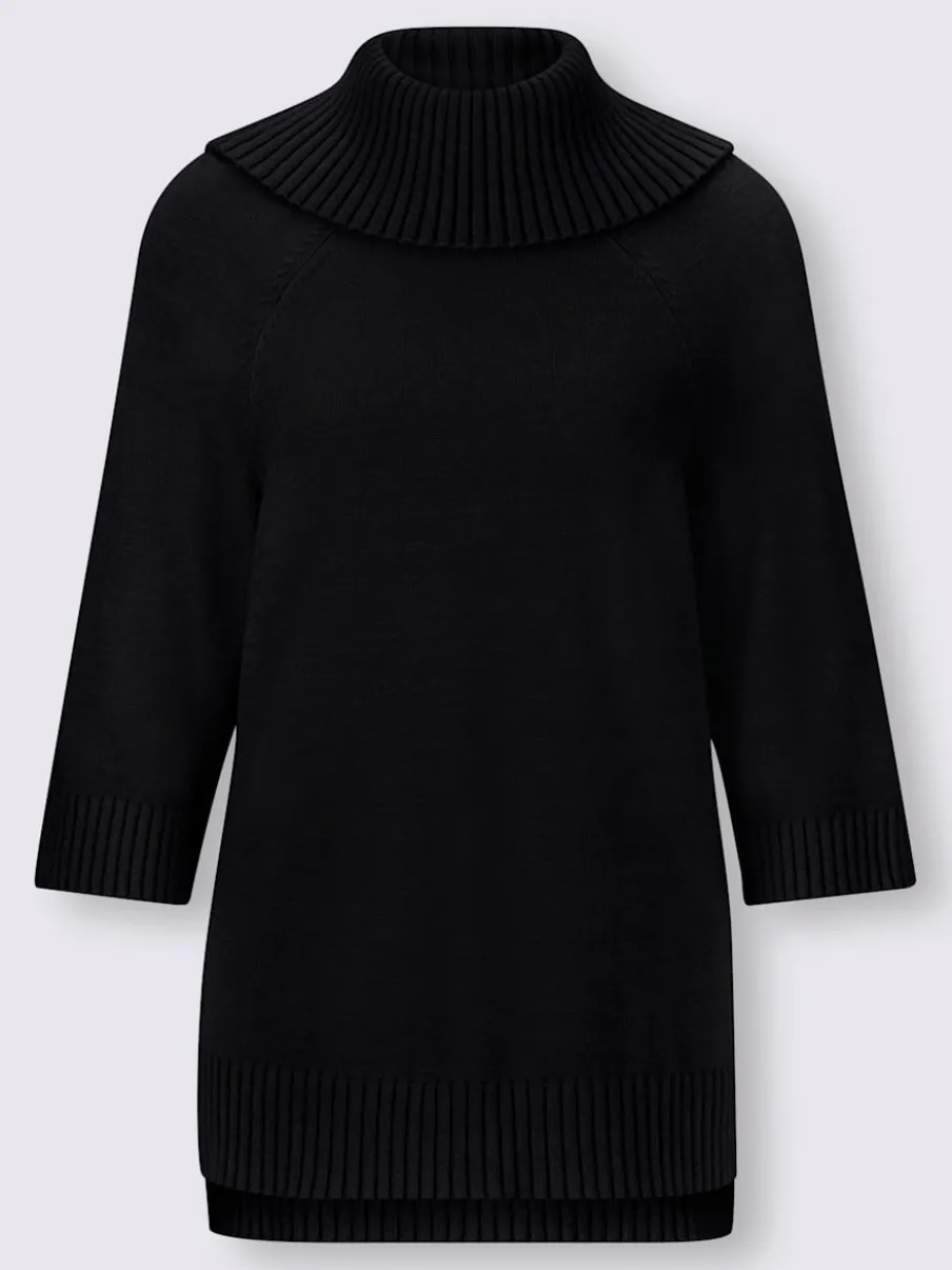 Pull col roulé à manches 3/4 avec fente latérale
