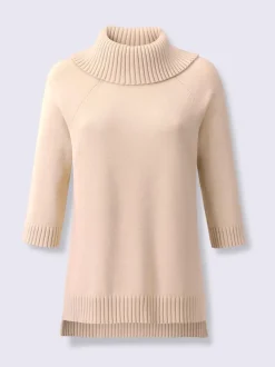 Pull col roulé à manches 3/4 avec fente latérale