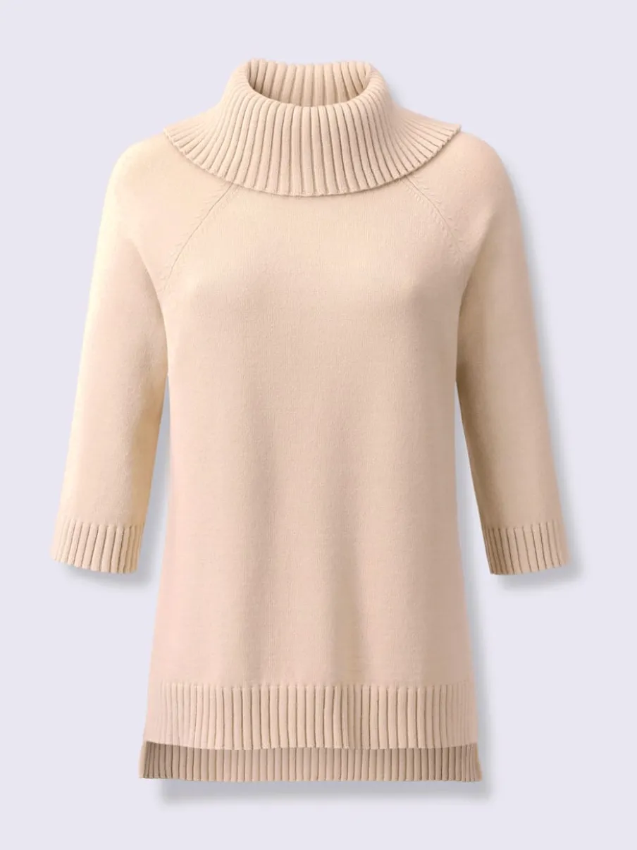 Pull col roulé à manches 3/4 avec fente latérale