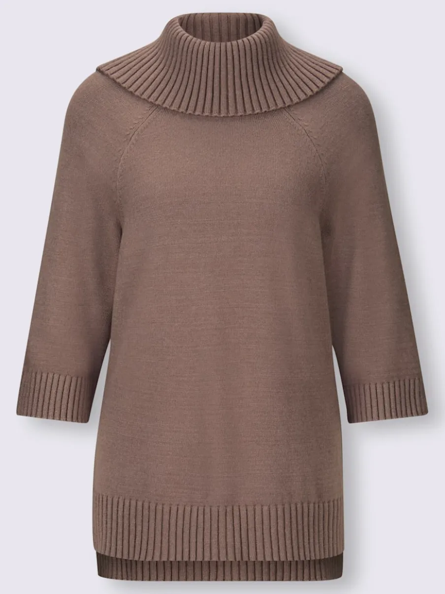 Pull col roulé à manches 3/4 avec fente latérale