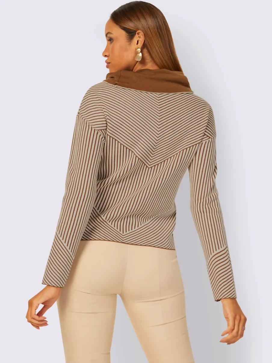 Pull col roulé manches longues avec motif rayé jacquard