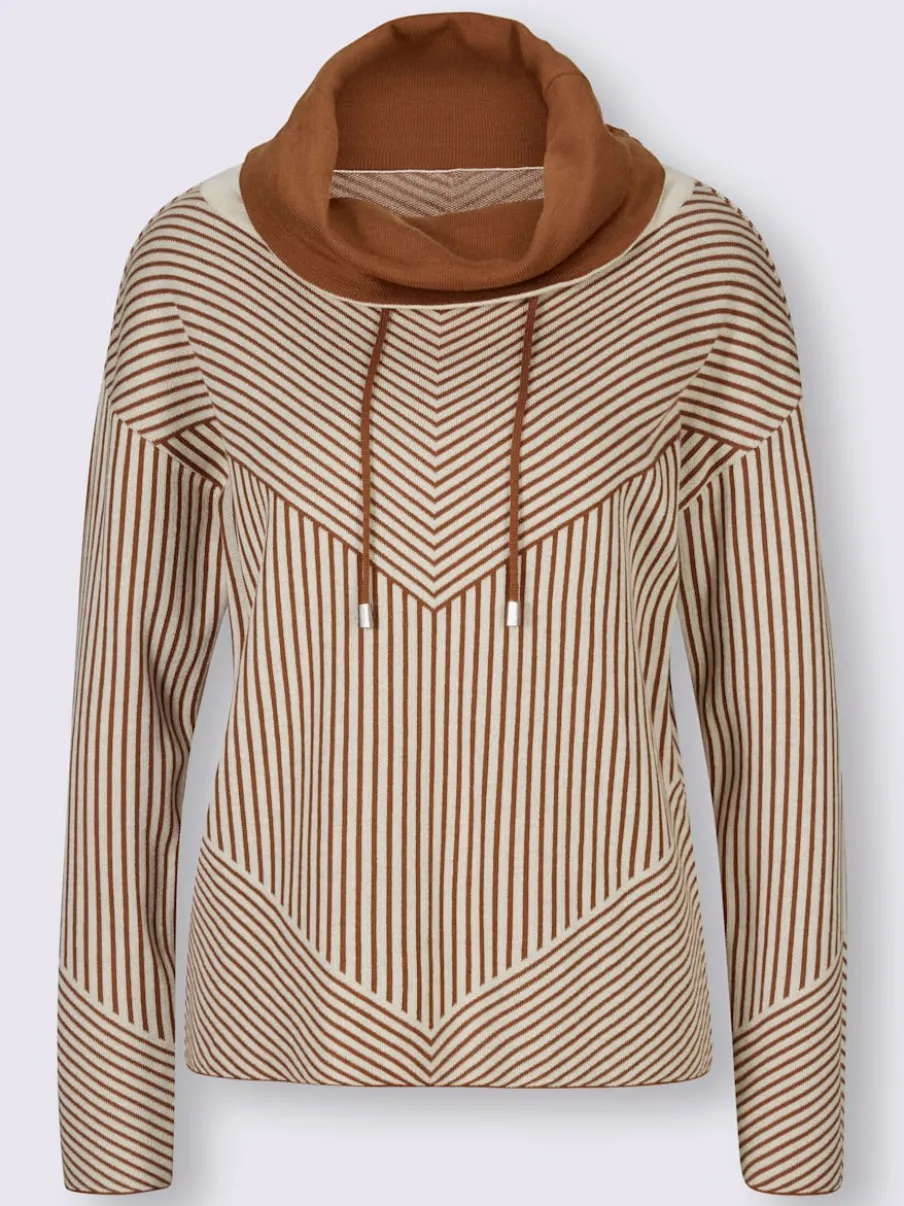 Pull col roulé manches longues avec motif rayé jacquard