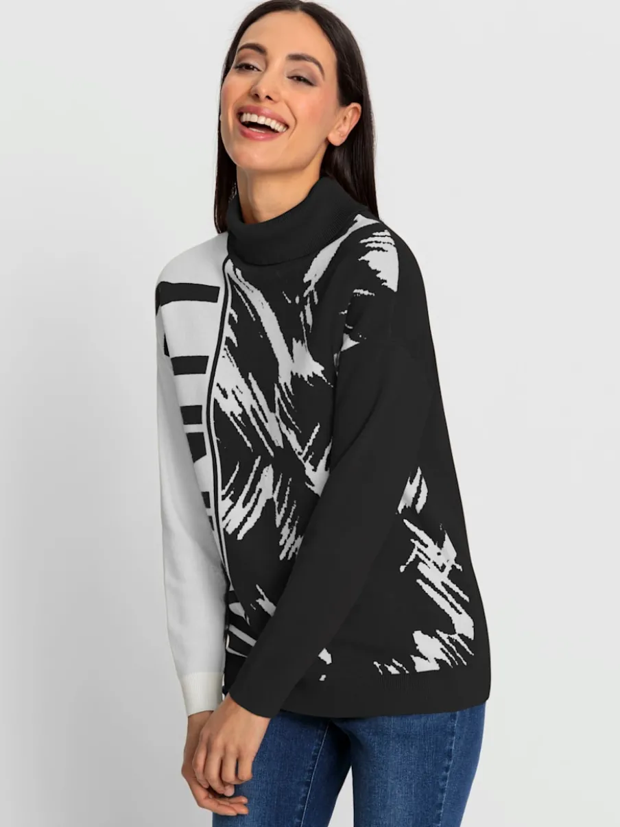 Pull col roulé à motif jacquard et manches longues