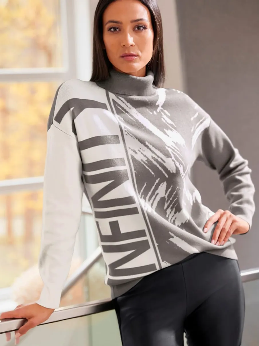 Pull col roulé à motif jacquard et manches longues