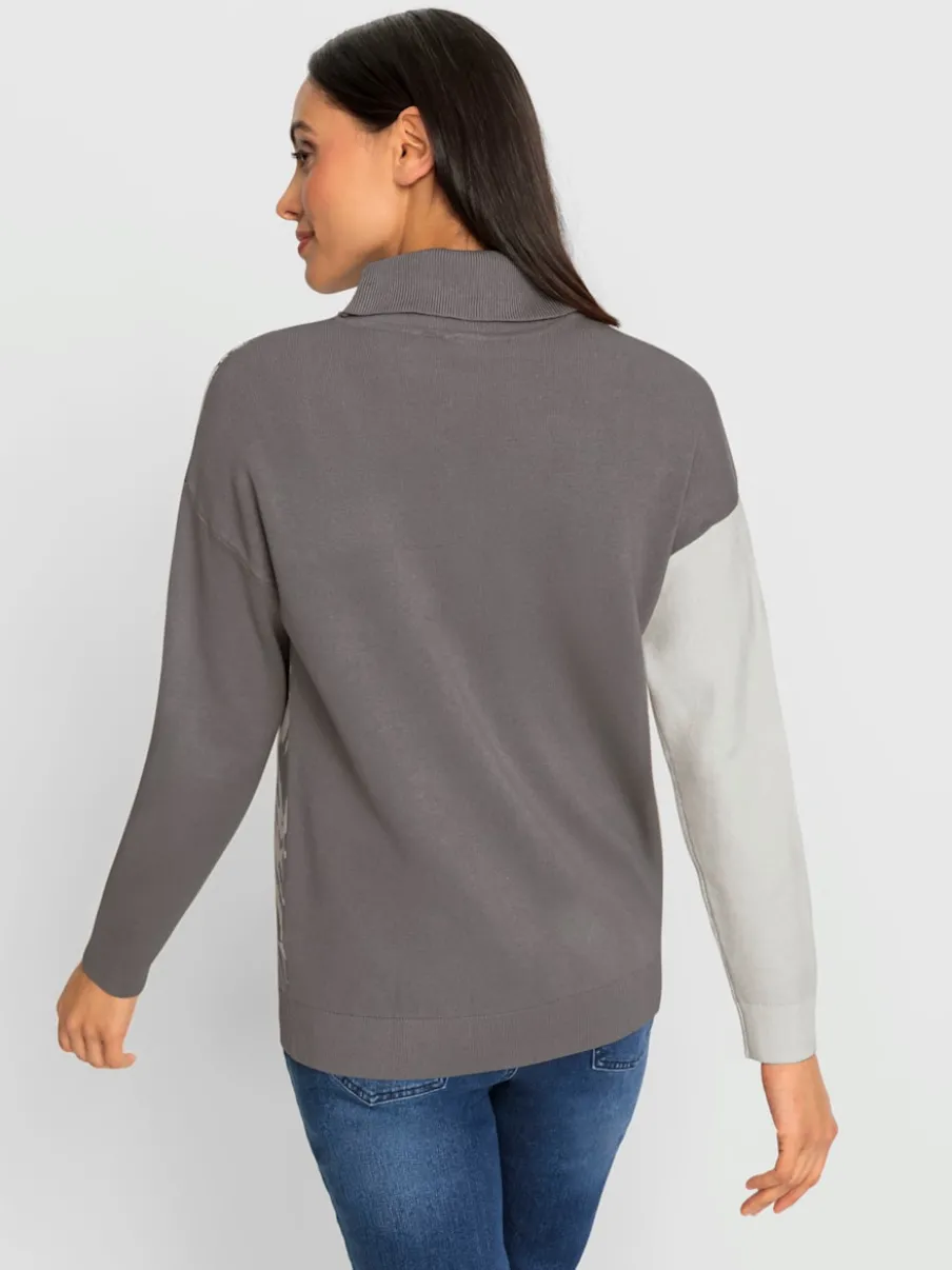 Pull col roulé à motif jacquard et manches longues
