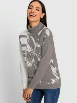 Pull col roulé à motif jacquard et manches longues