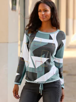 Pull à col U avec manches longues et motif graphique