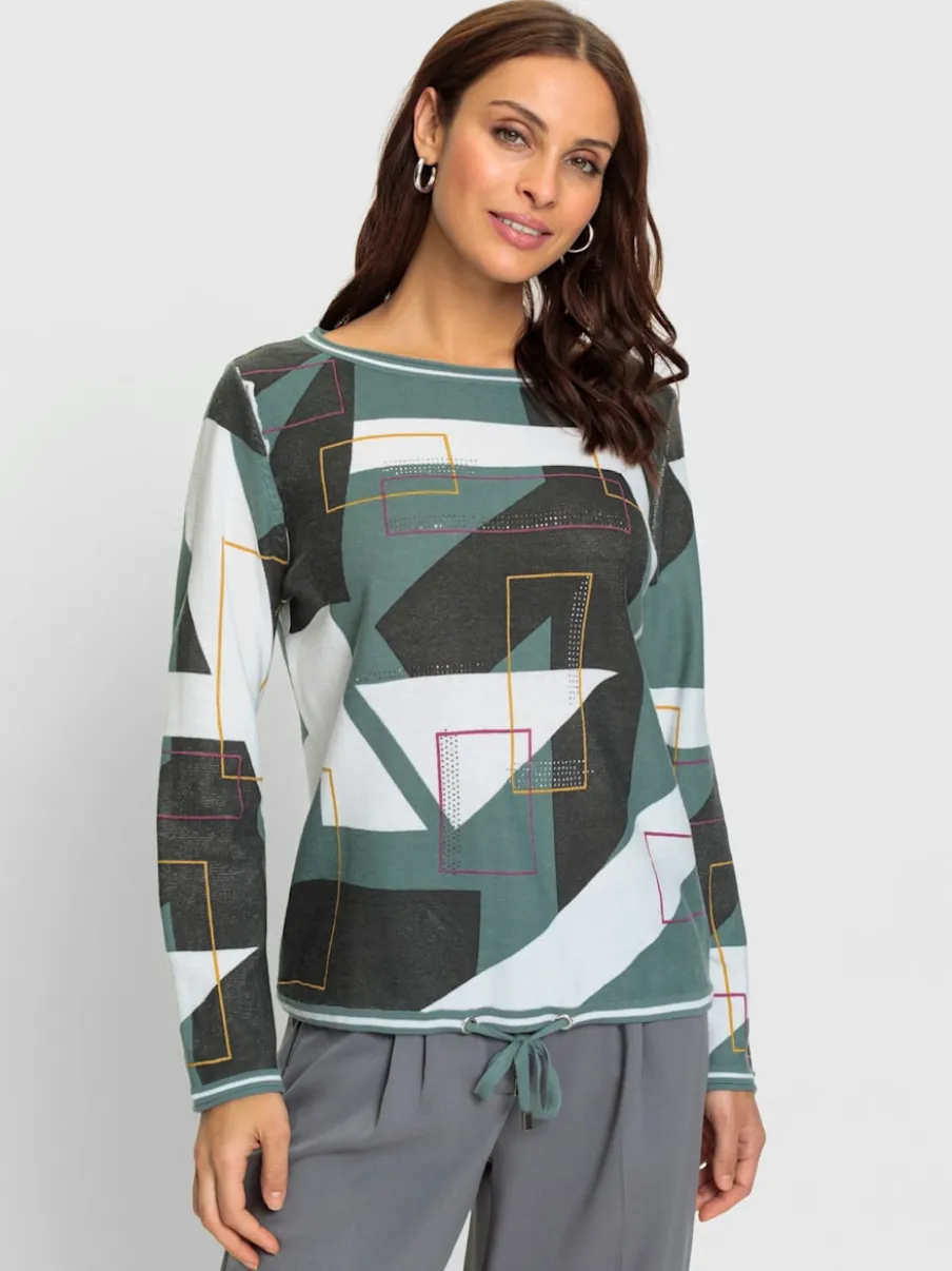 Pull à col U avec manches longues et motif graphique