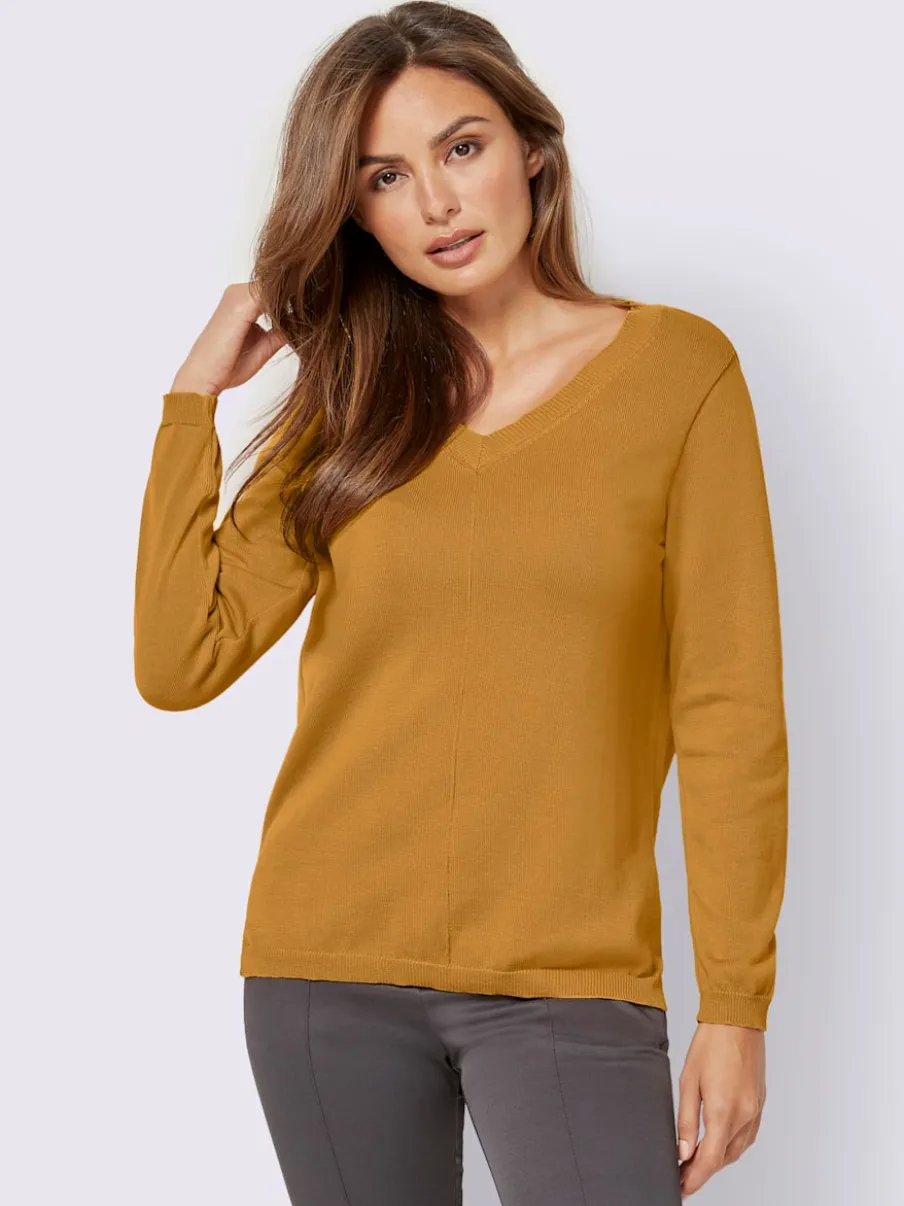 Pull col v en coton pima avec finitions côtelées