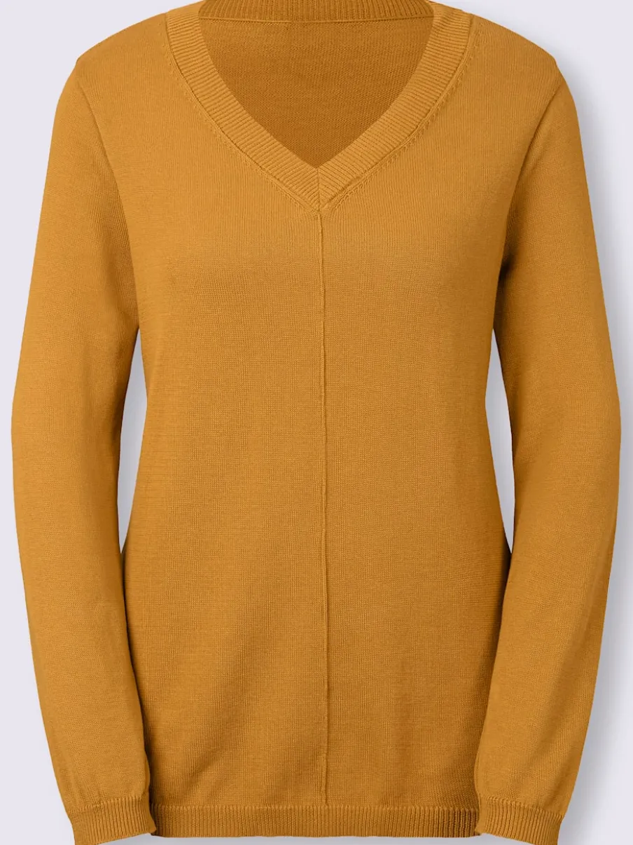 Pull col v en coton pima avec finitions côtelées