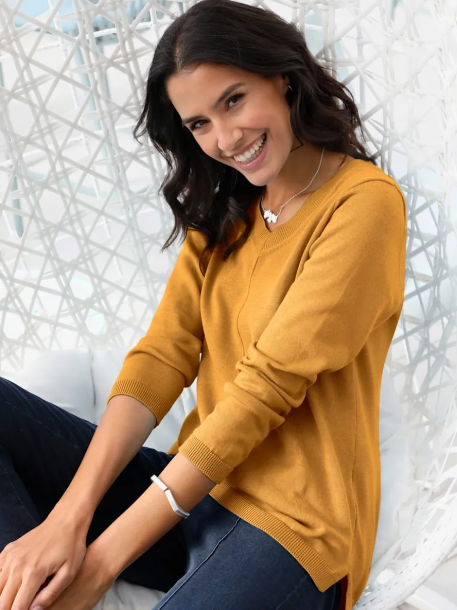Pull col v en coton pima avec finitions côtelées