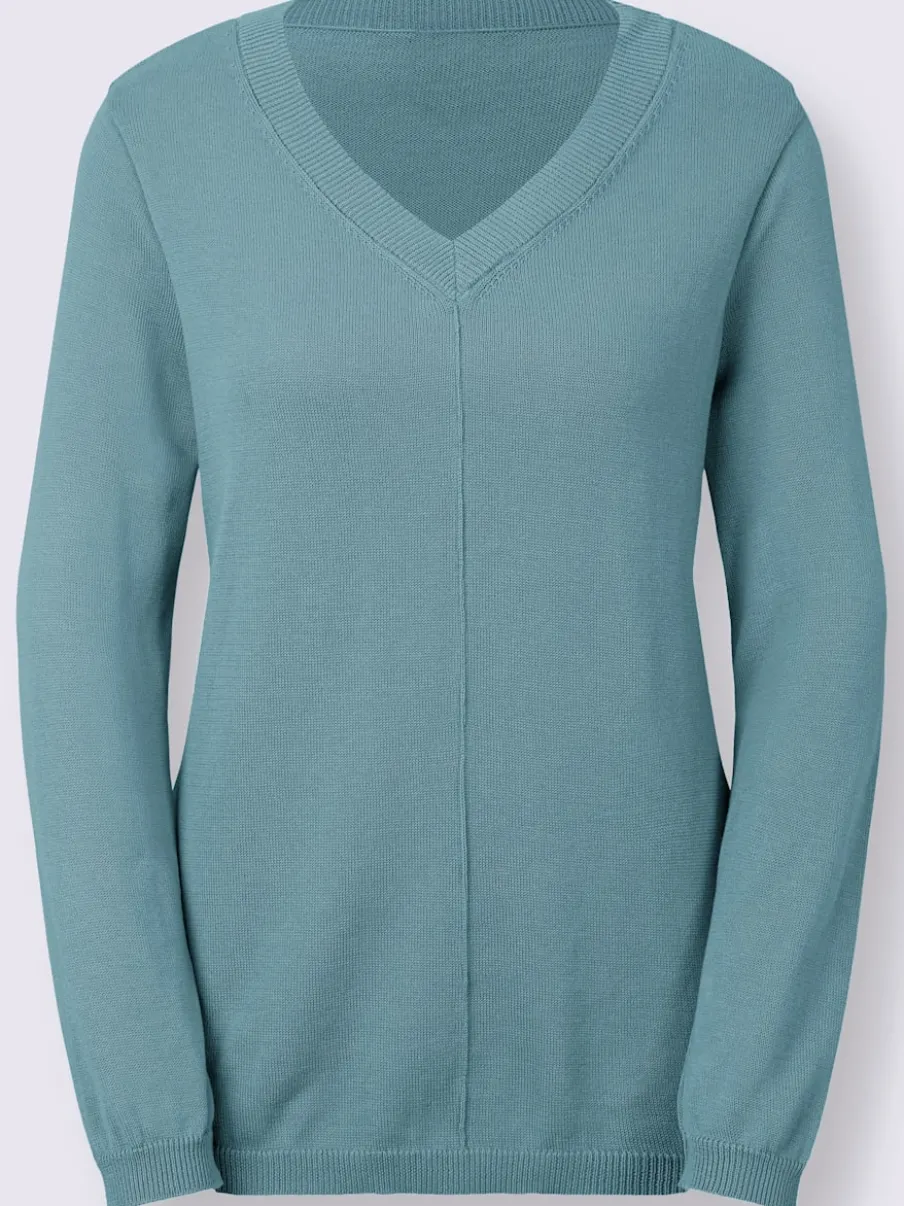 Pull col v en coton pima avec finitions côtelées