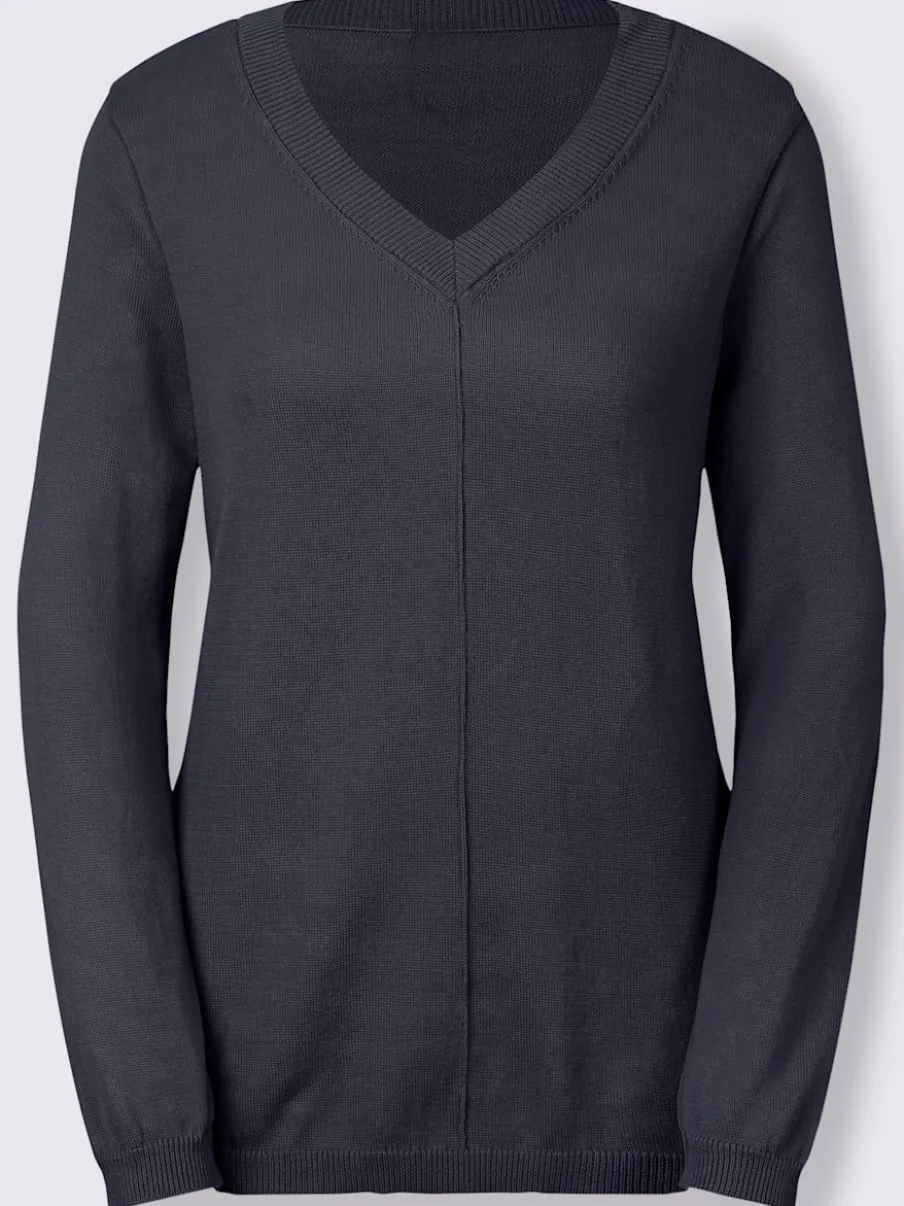 Pull col v en coton pima avec finitions côtelées