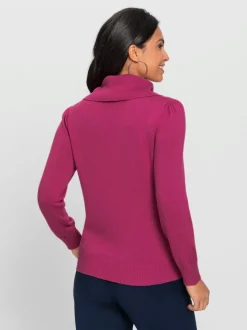 Pull confortable col roulé manches froncées en maille douce