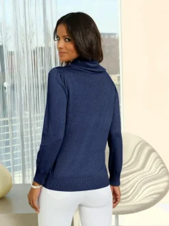 Pull confortable col roulé manches froncées en maille douce
