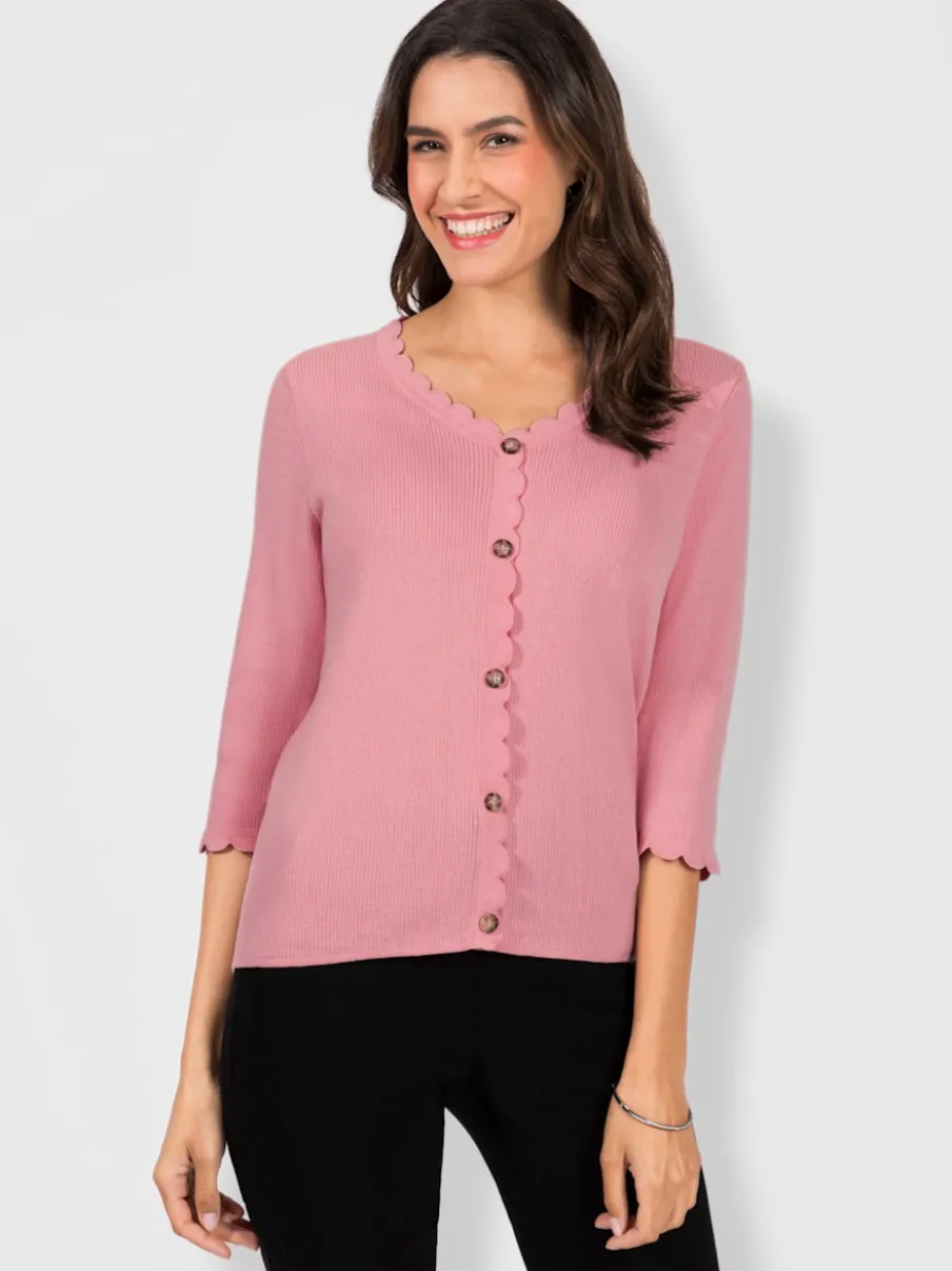 Pull 3/4 côtelé avec patte de boutonnage imitation corne