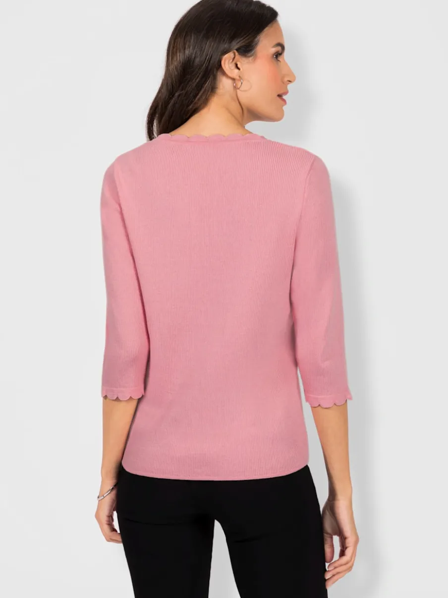 Pull 3/4 côtelé avec patte de boutonnage imitation corne