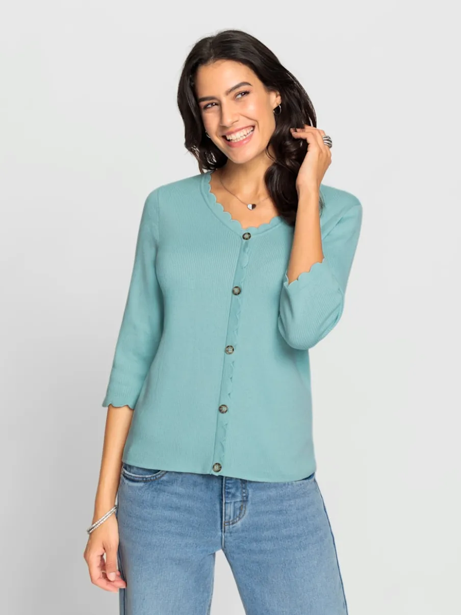 Pull 3/4 côtelé avec patte de boutonnage imitation corne