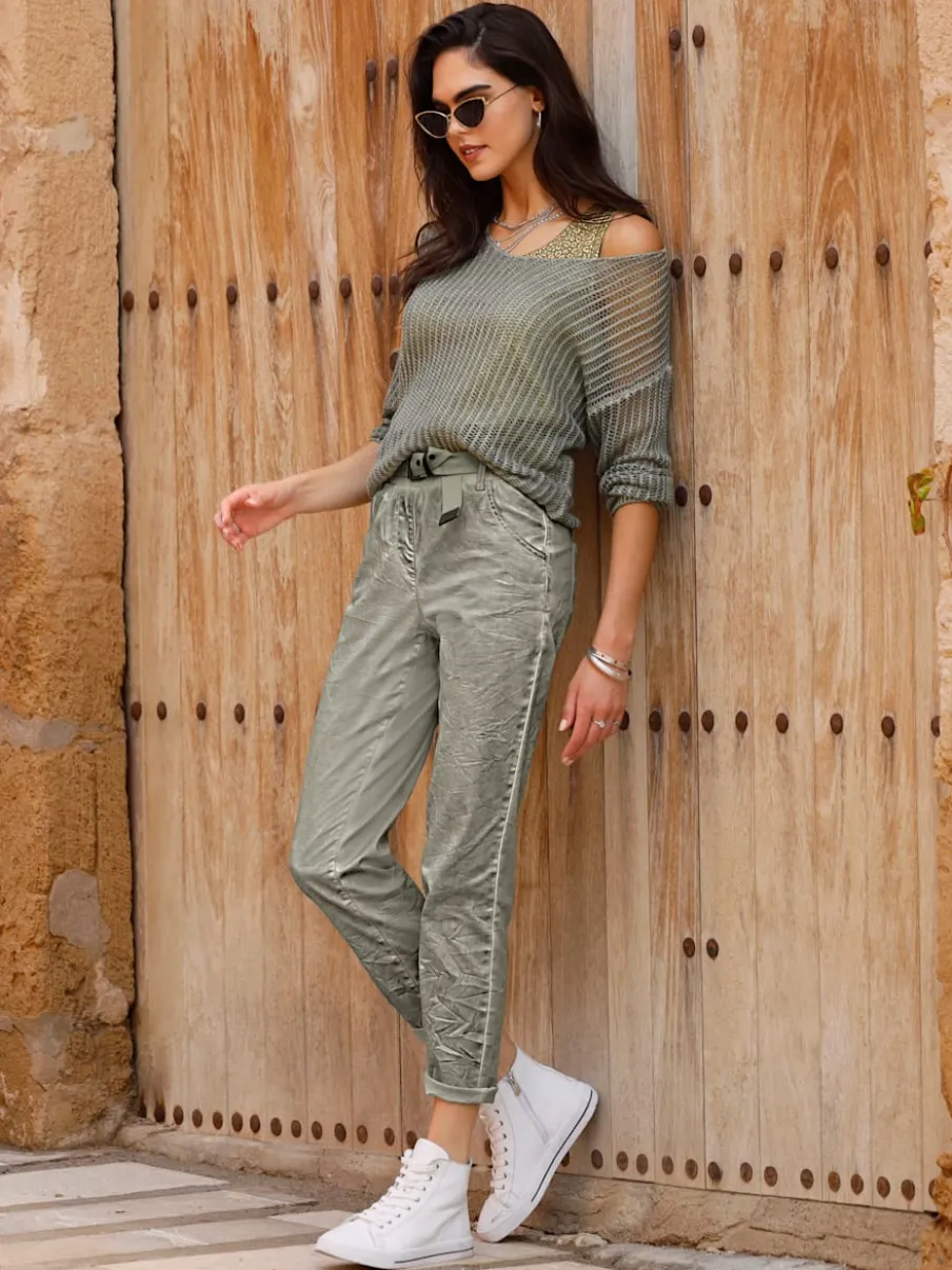 Pull décontracté à col V avec motif tricoté ajouré et mancherons