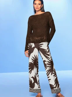 Pull décontracté en fil ajouré avec encolure ronde