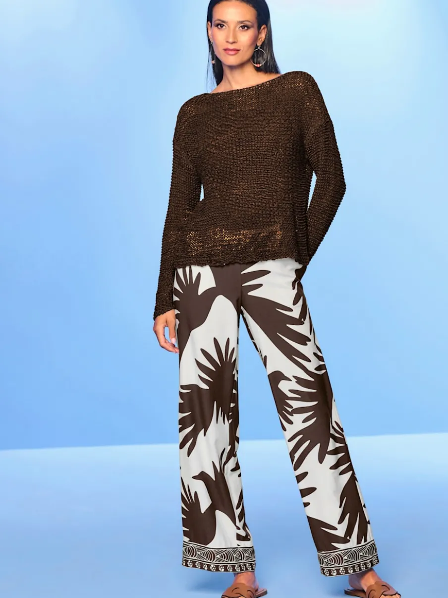 Pull décontracté en fil ajouré avec encolure ronde