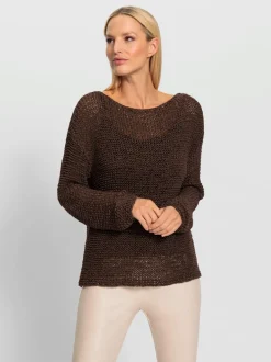 Pull décontracté en fil ajouré avec encolure ronde