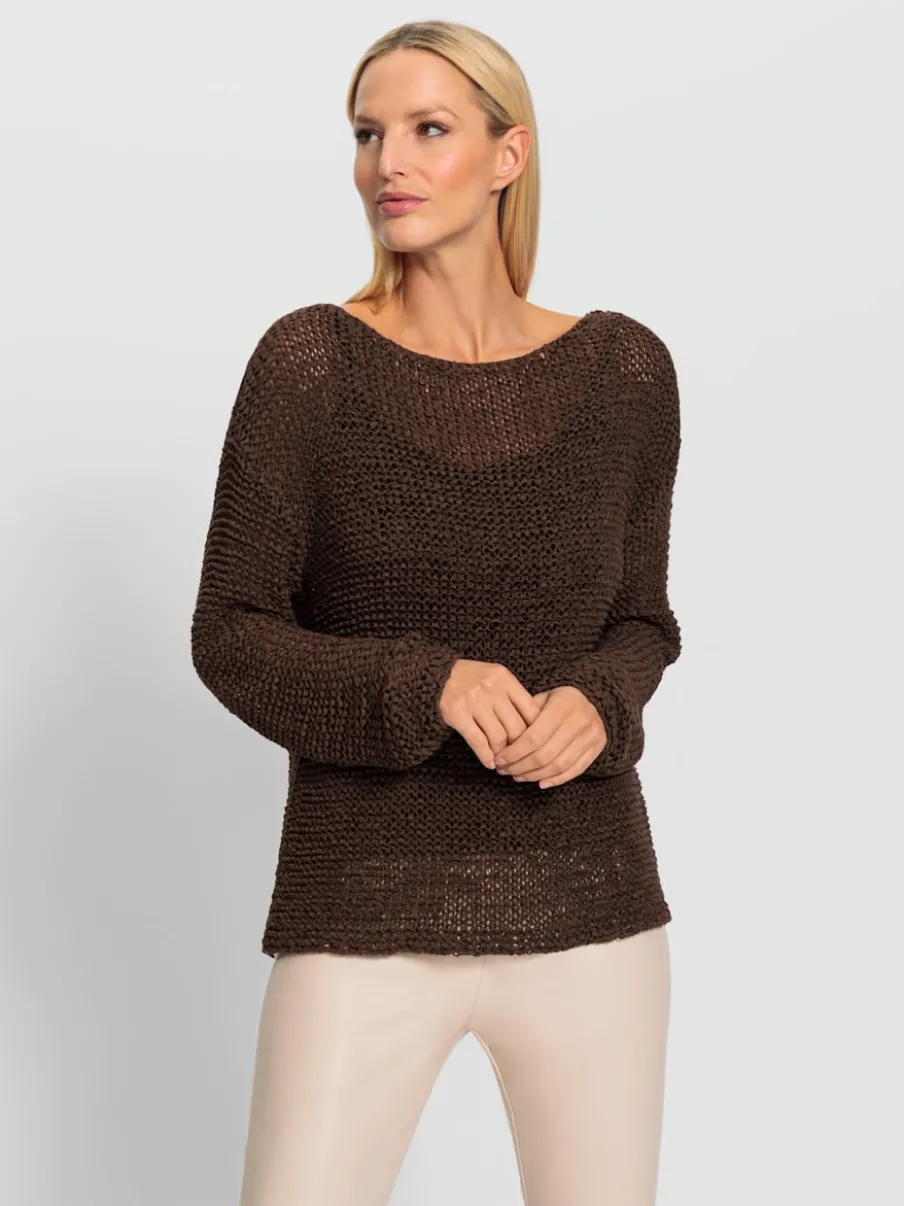 Pull décontracté en fil ajouré avec encolure ronde
