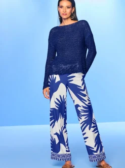 Pull décontracté en fil ajouré avec encolure ronde