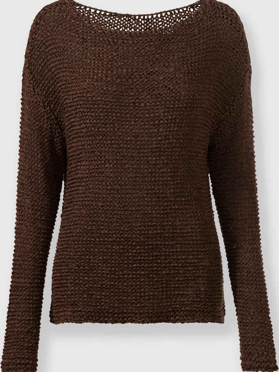 Pull décontracté en fil ajouré avec encolure ronde