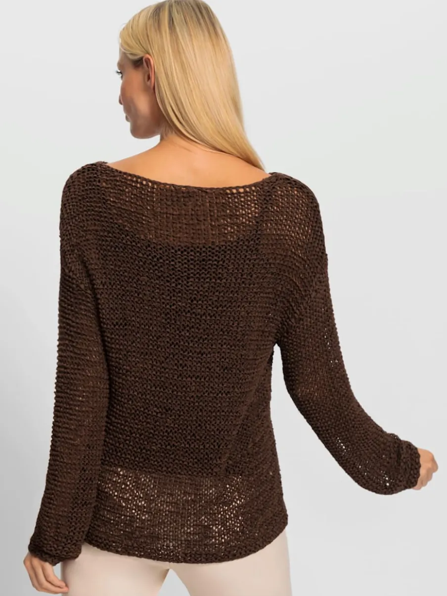 Pull décontracté en fil ajouré avec encolure ronde