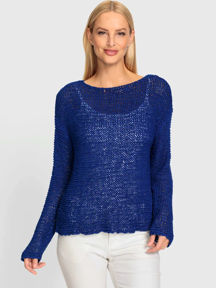Pull décontracté en fil ajouré avec encolure ronde