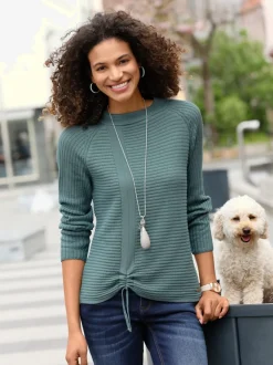 Pull décontracté en tricot côtelé avec fronce devant