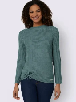 Pull décontracté en tricot côtelé avec fronce devant