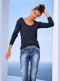 Pull décontracté en tricot fin à encolure ronde