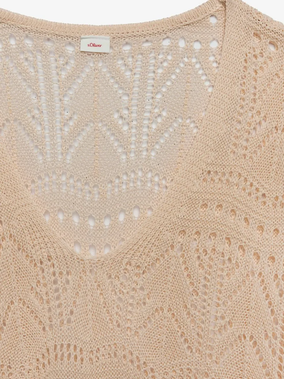 Pull de plage encolure en V avec manches longues et motif ajouré transparent
