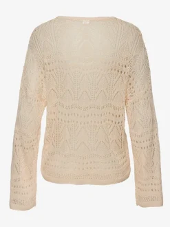 Pull de plage encolure en V avec manches longues et motif ajouré transparent