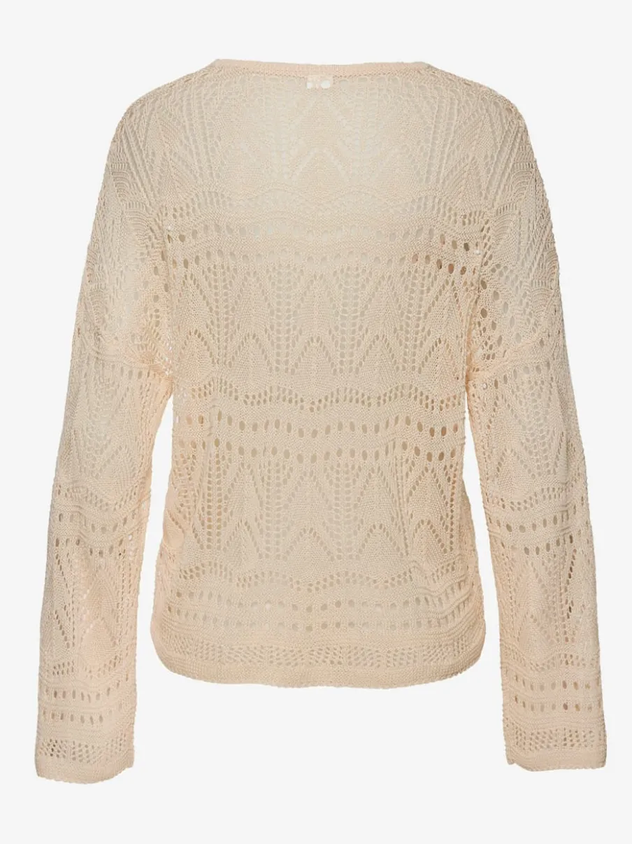 Pull de plage encolure en V avec manches longues et motif ajouré transparent