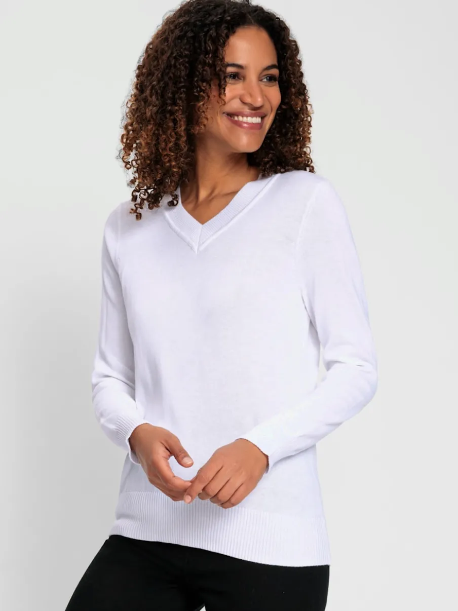 Pull doux à encolure en V en tricot pur coton