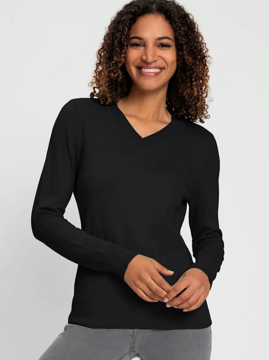 Pull doux à encolure en V en tricot pur coton