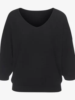 Pull en cachemire à encolure en V et manches 3/4.