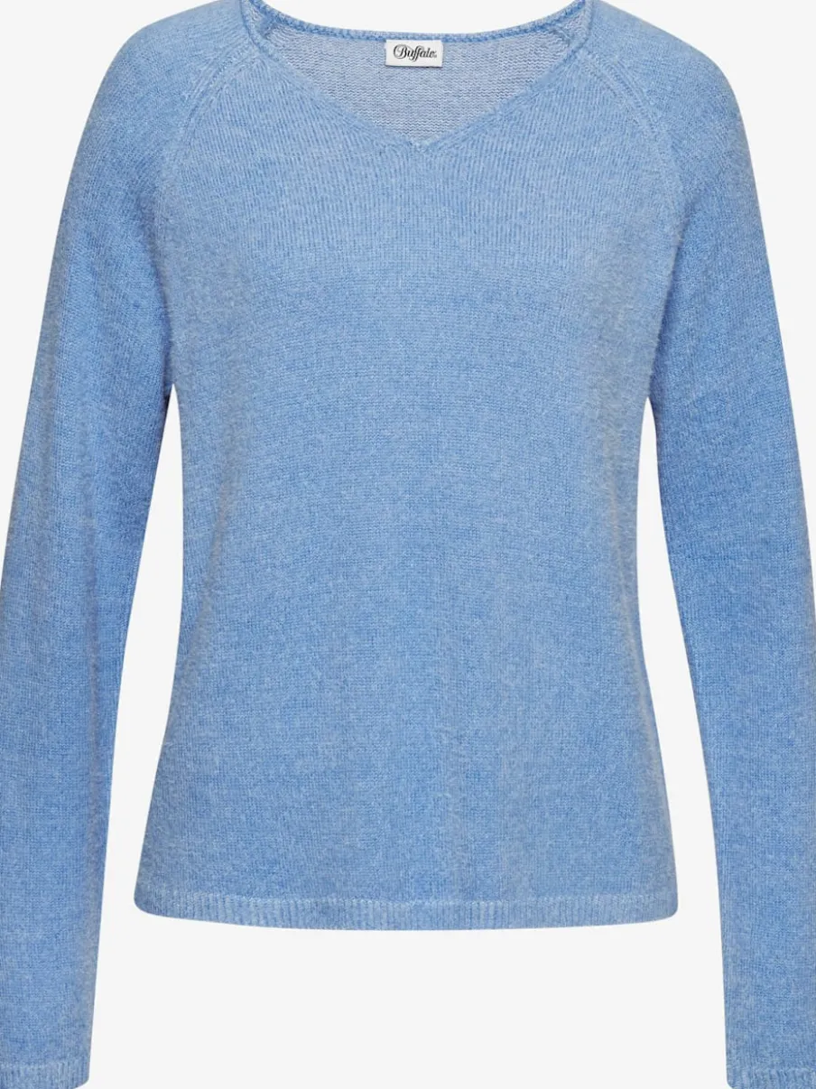 Pull à encolure en v avec manches raglan longues et matière douce