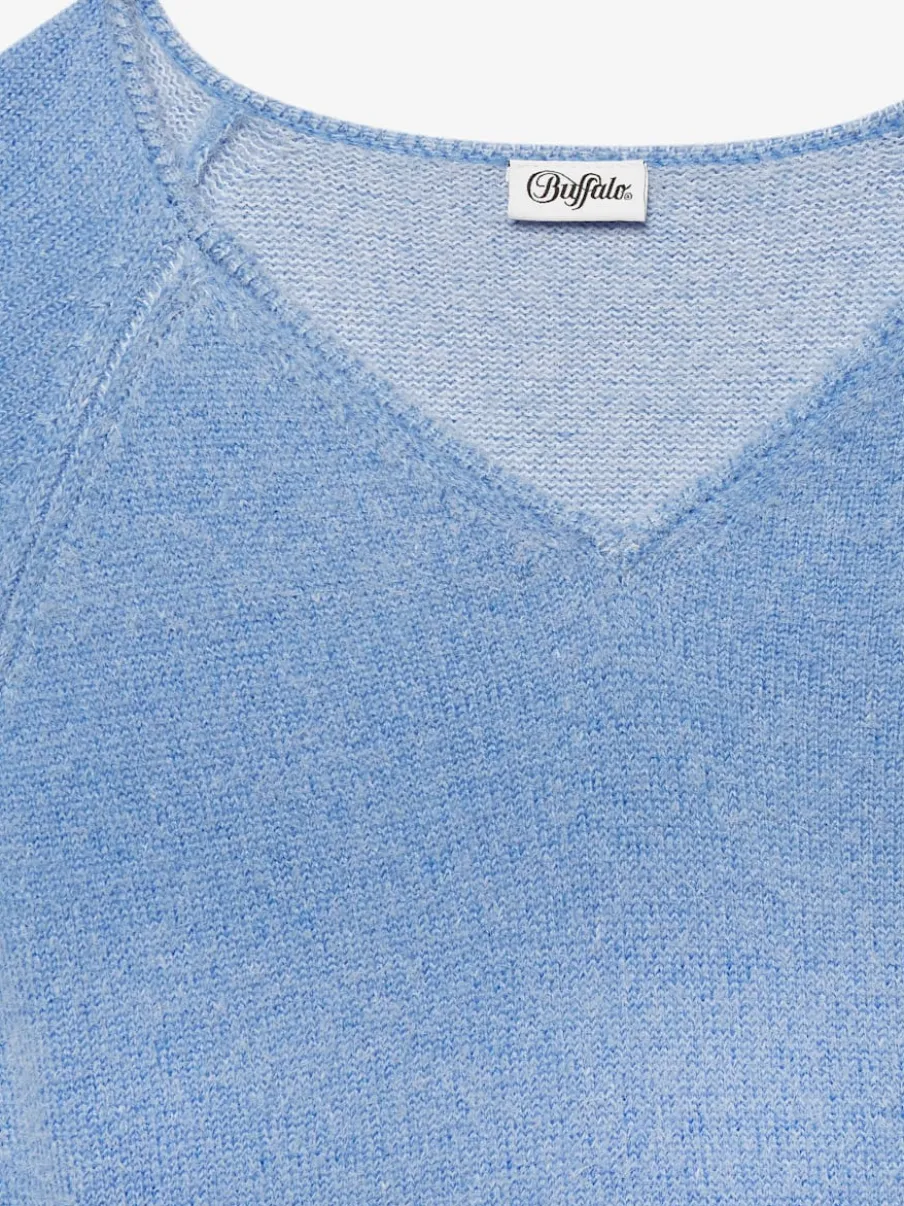 Pull à encolure en v avec manches raglan longues et matière douce
